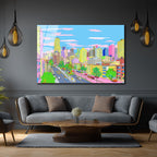 Pastel Rüyaların Şehri Cam Tablo - Modern Şehir Manzarası