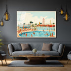 Retro Yaz Havuzu Cam Tablo - Sonsuz Tatil Coşkusu