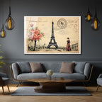 Vintage Paris Eyfel Kulesi ve Kırmızı Güllü Cam Tablo