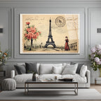 Vintage Paris Eyfel Kulesi ve Kırmızı Güllü Cam Tablo