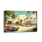 Miami Esintisi Retro Klasik Arabalar Cam Tablo