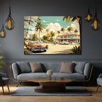 Miami Esintisi Retro Klasik Arabalar Cam Tablo
