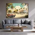 Miami Esintisi Retro Klasik Arabalar Cam Tablo