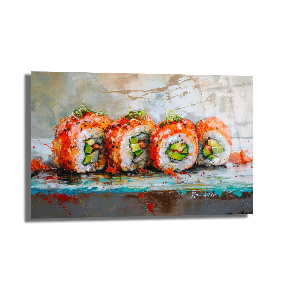 Canlı Sushi Sanatı Cam Tablo - Mutfaklar İçin Modern Duvar Dekoru