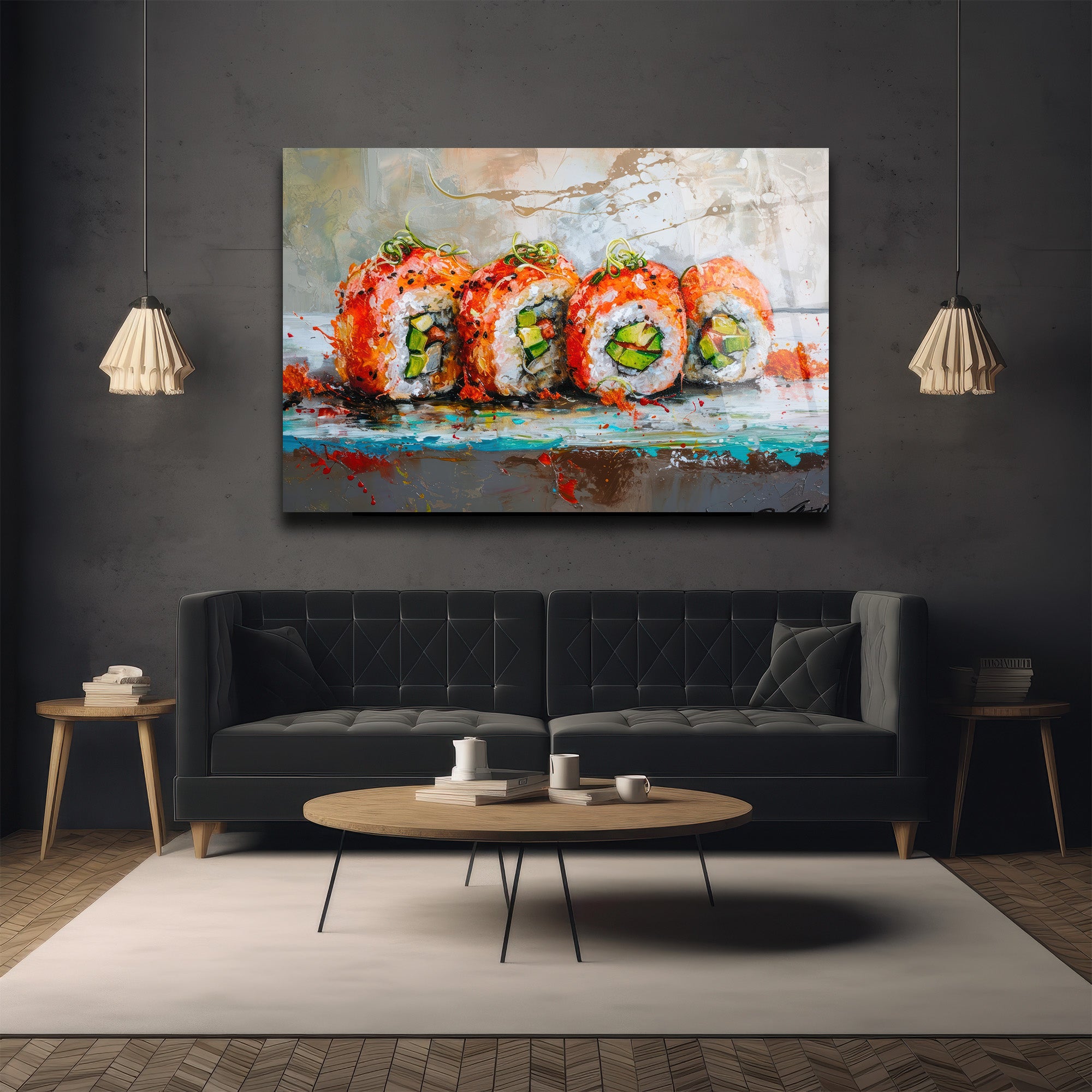 Canlı Sushi Sanatı Cam Tablo - Mutfaklar İçin Modern Duvar Dekoru