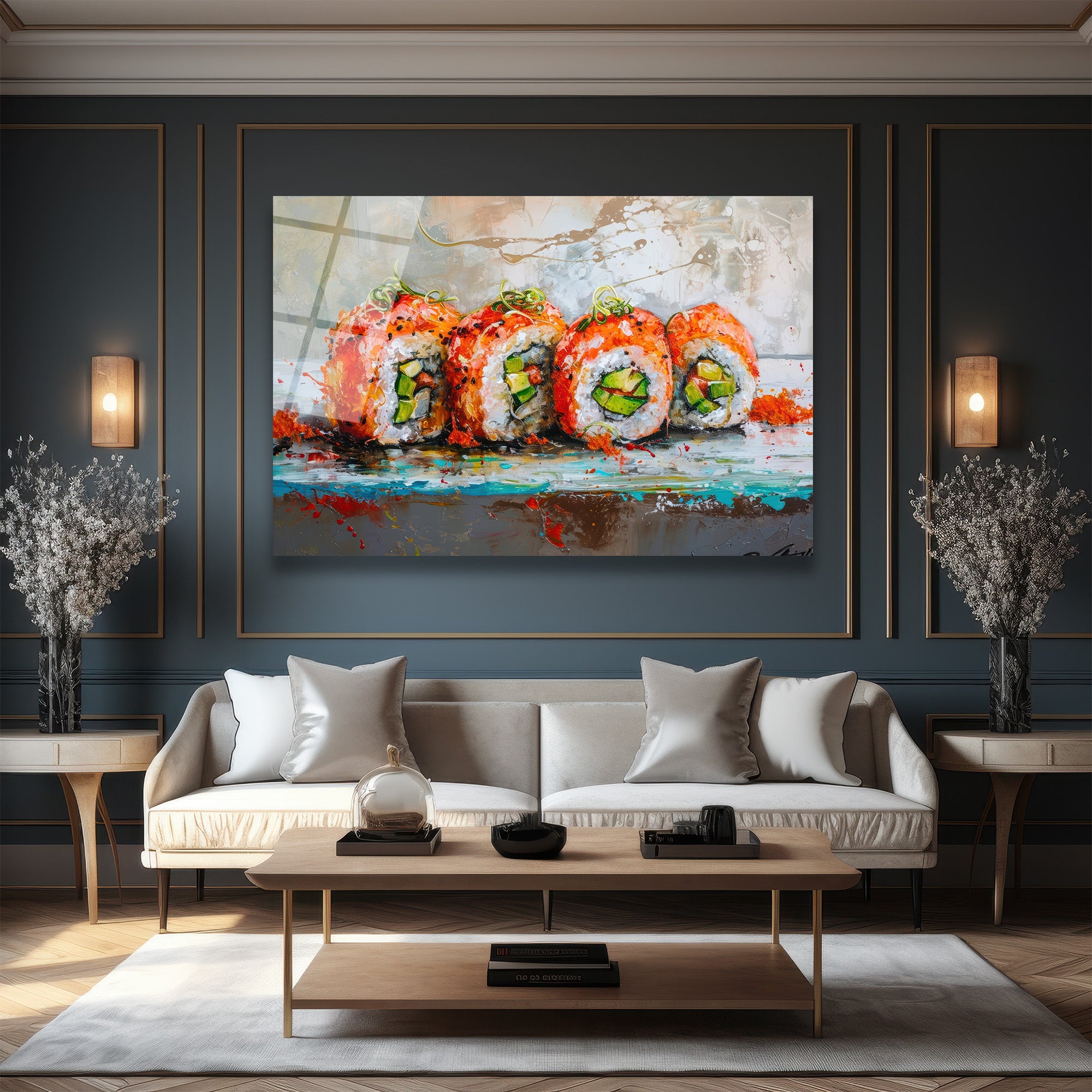 Canlı Sushi Sanatı Cam Tablo - Mutfaklar İçin Modern Duvar Dekoru