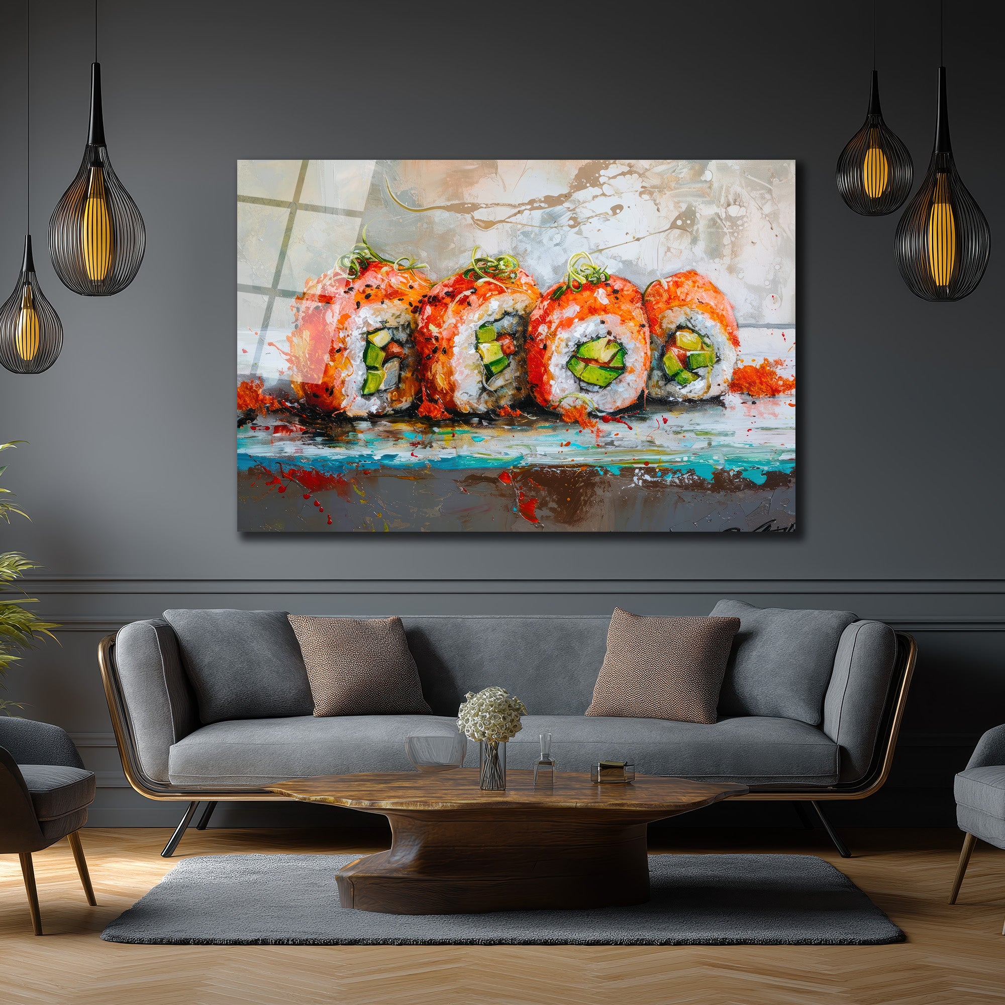 Canlı Sushi Sanatı Cam Tablo - Mutfaklar İçin Modern Duvar Dekoru