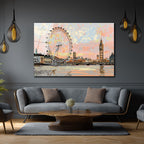 Londra Manzarası Modern Sanat Cam Tablo - Big Ben ve London Eye