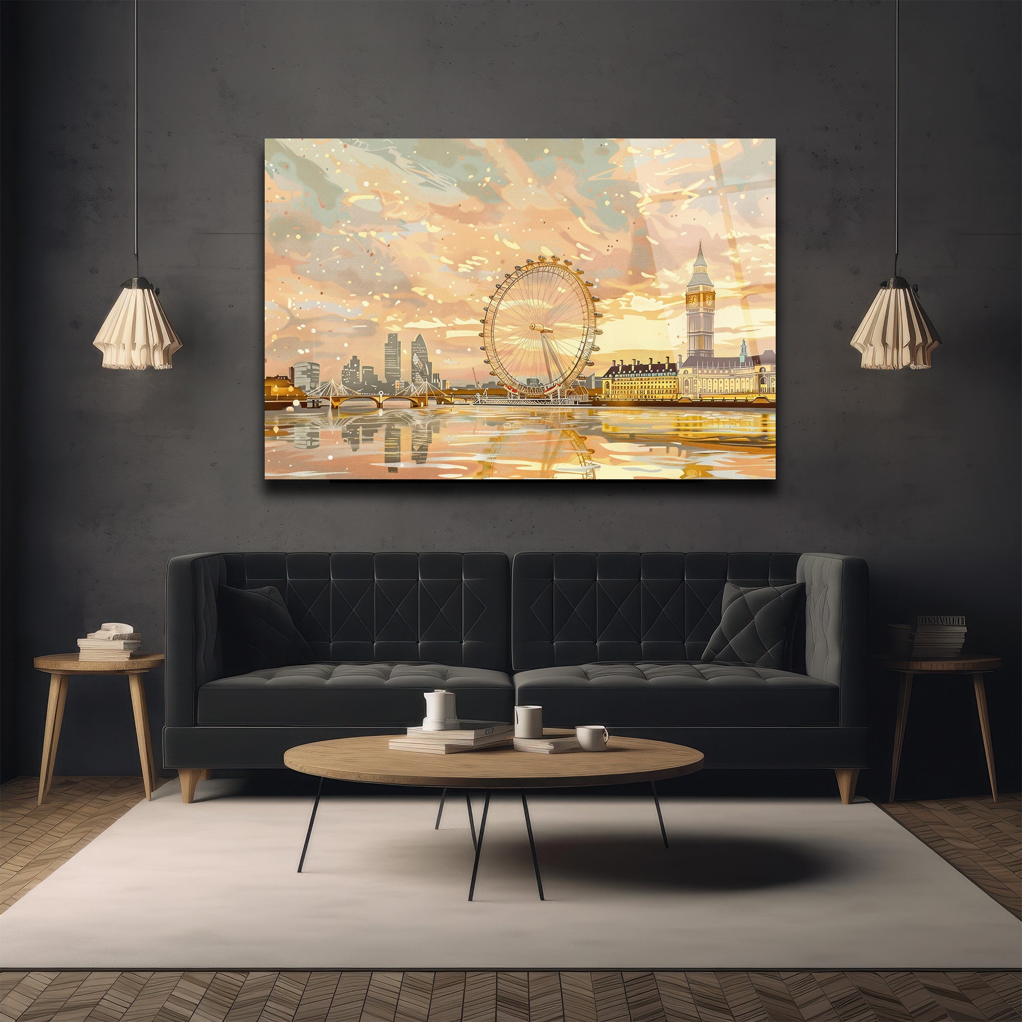 Londra Gün Batımı Manzarası Modern Cam Tablo