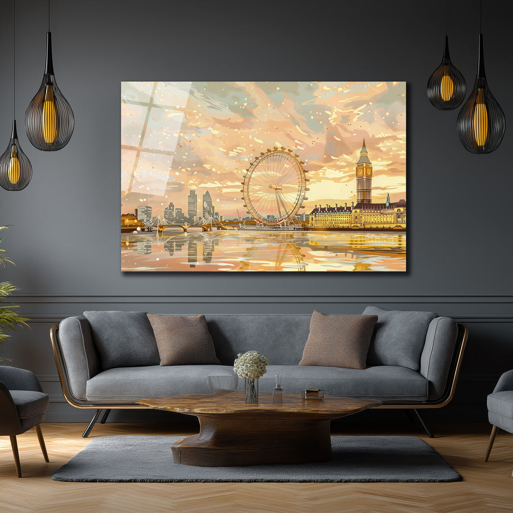 Londra Gün Batımı Manzarası Modern Cam Tablo