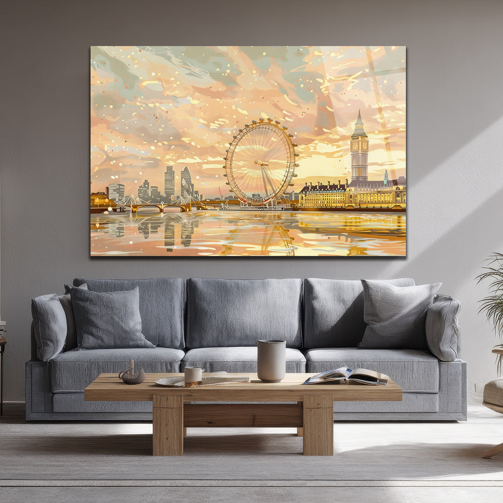 Londra Gün Batımı Manzarası Modern Cam Tablo