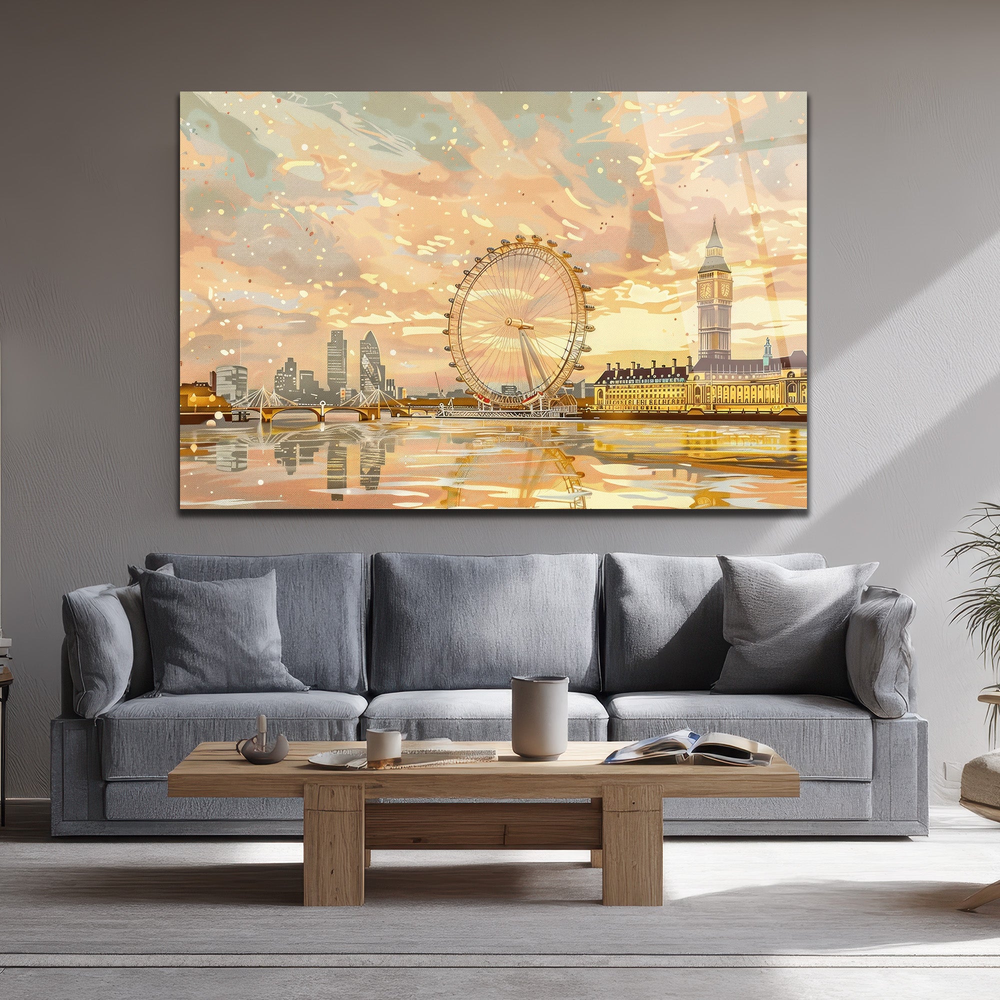 Londra Gün Batımı Manzarası Modern Cam Tablo