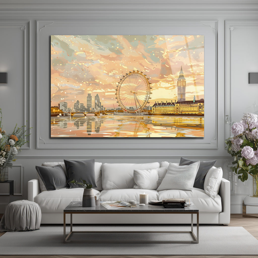 Londra Gün Batımı Manzarası Modern Cam Tablo