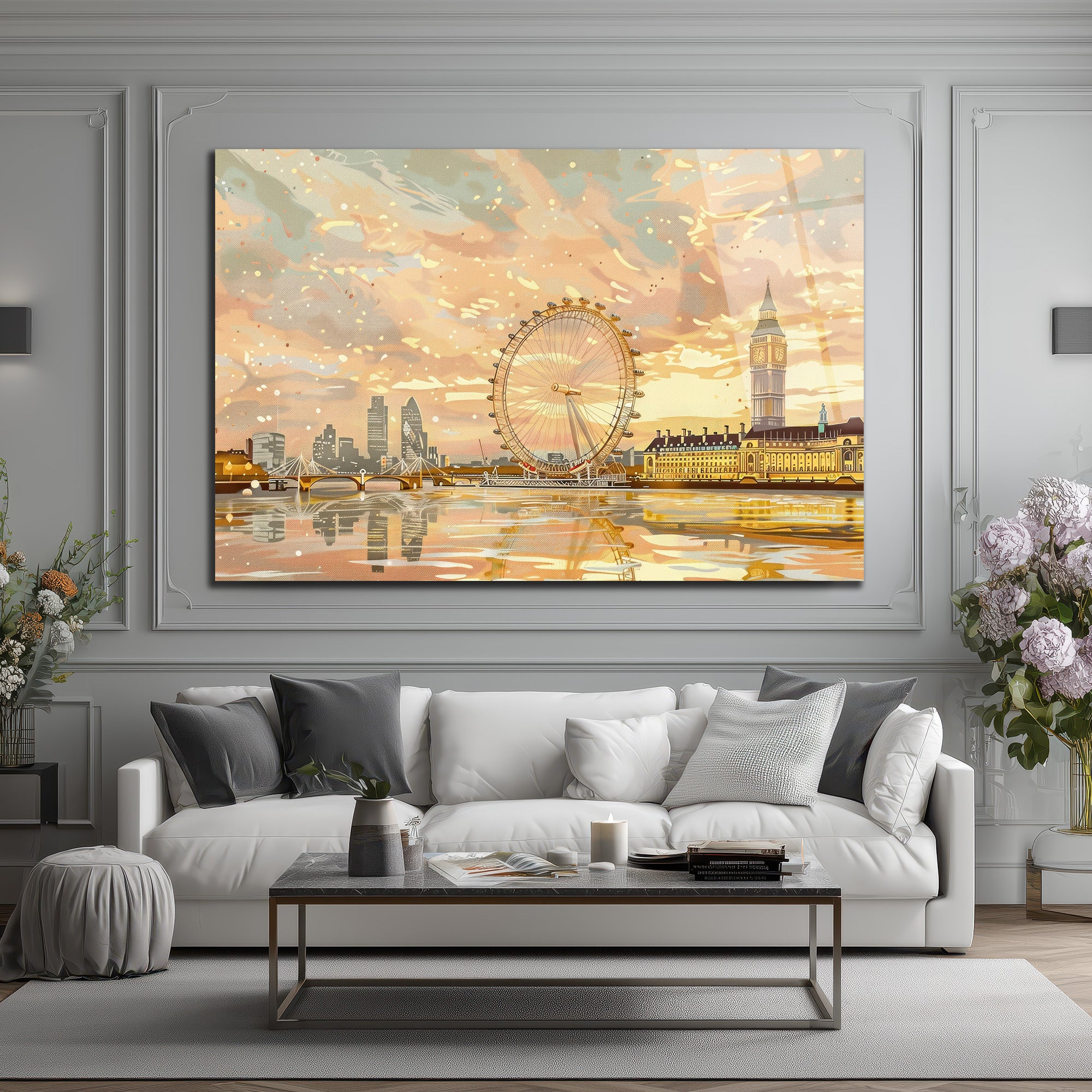 Londra Gün Batımı Manzarası Modern Cam Tablo