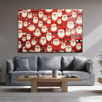 Neşeli Noel Babalar Desenli Premium Cam Tablo
