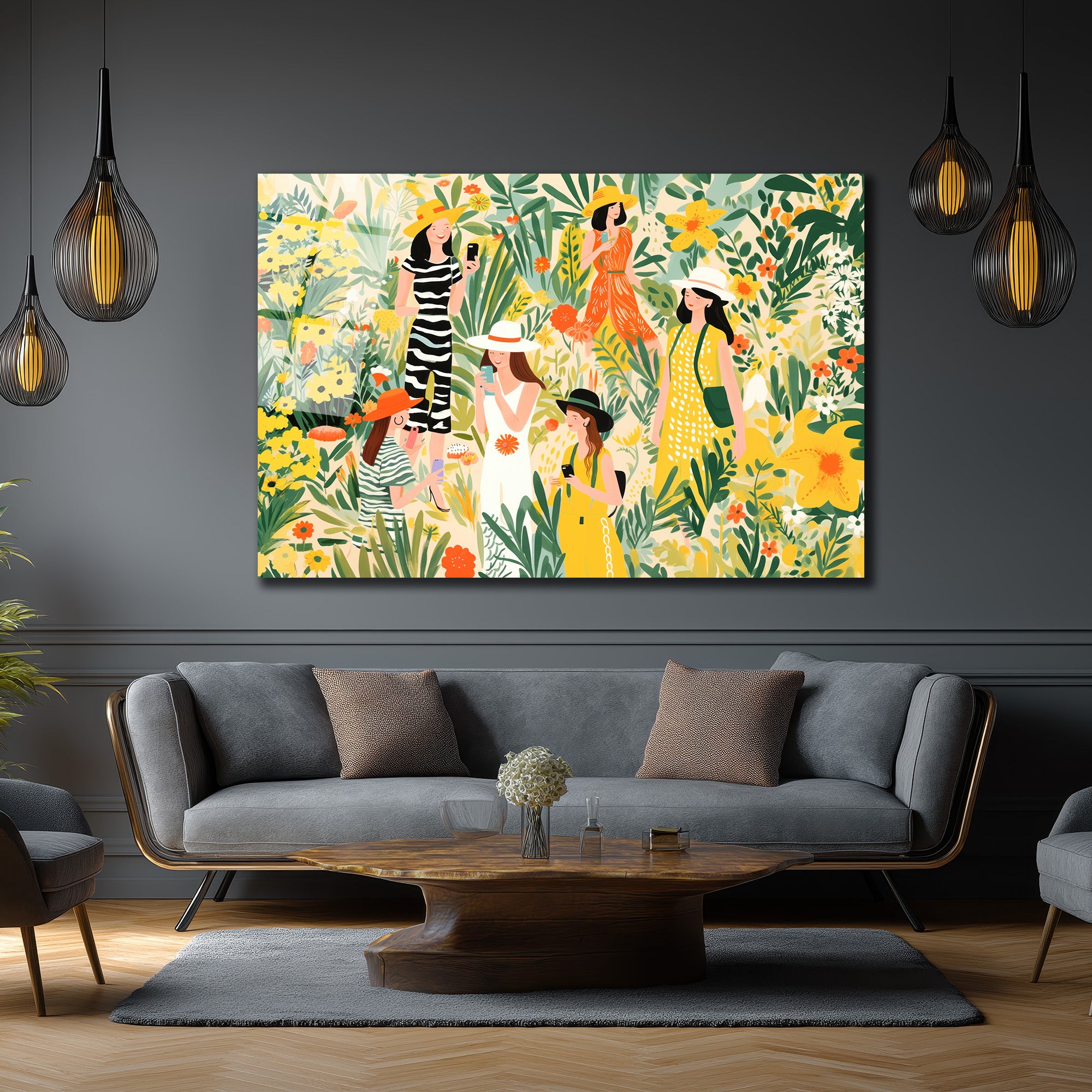 Yaz Bahçesi Neşesi Modern Sanat Cam Tablo