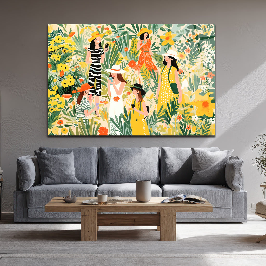 Yaz Bahçesi Neşesi Modern Sanat Cam Tablo