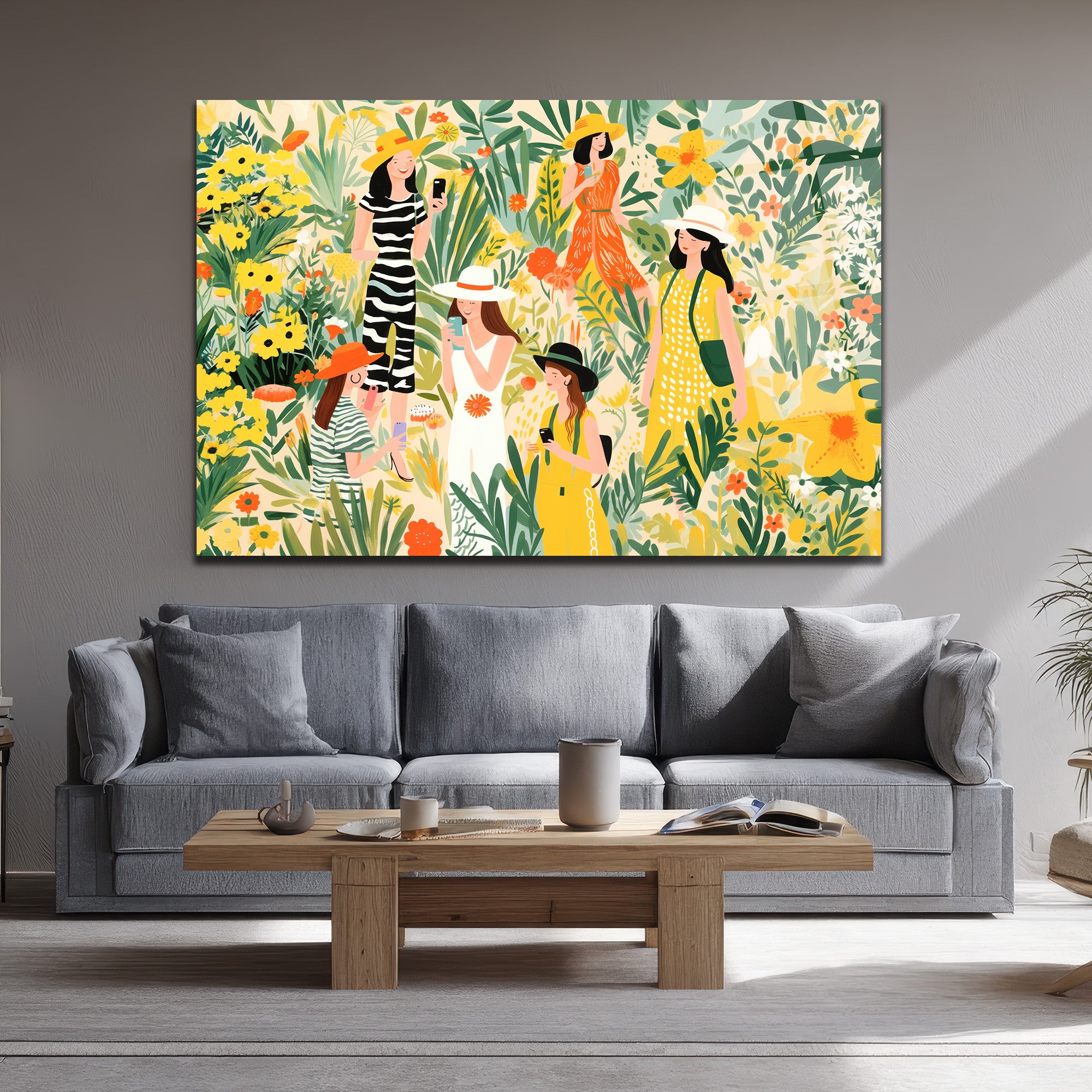 Yaz Bahçesi Neşesi Modern Sanat Cam Tablo