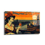 Londra Gün Batımı ve Art Deco Kadın Cam Tablo