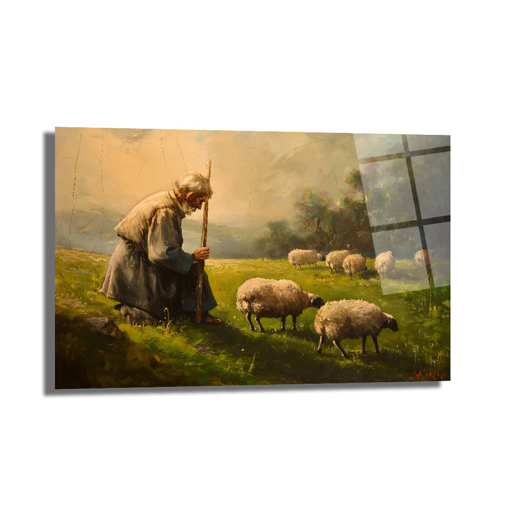 Çoban ve Sürü Cam Tablo - Huzurlu Pastoral Sanat