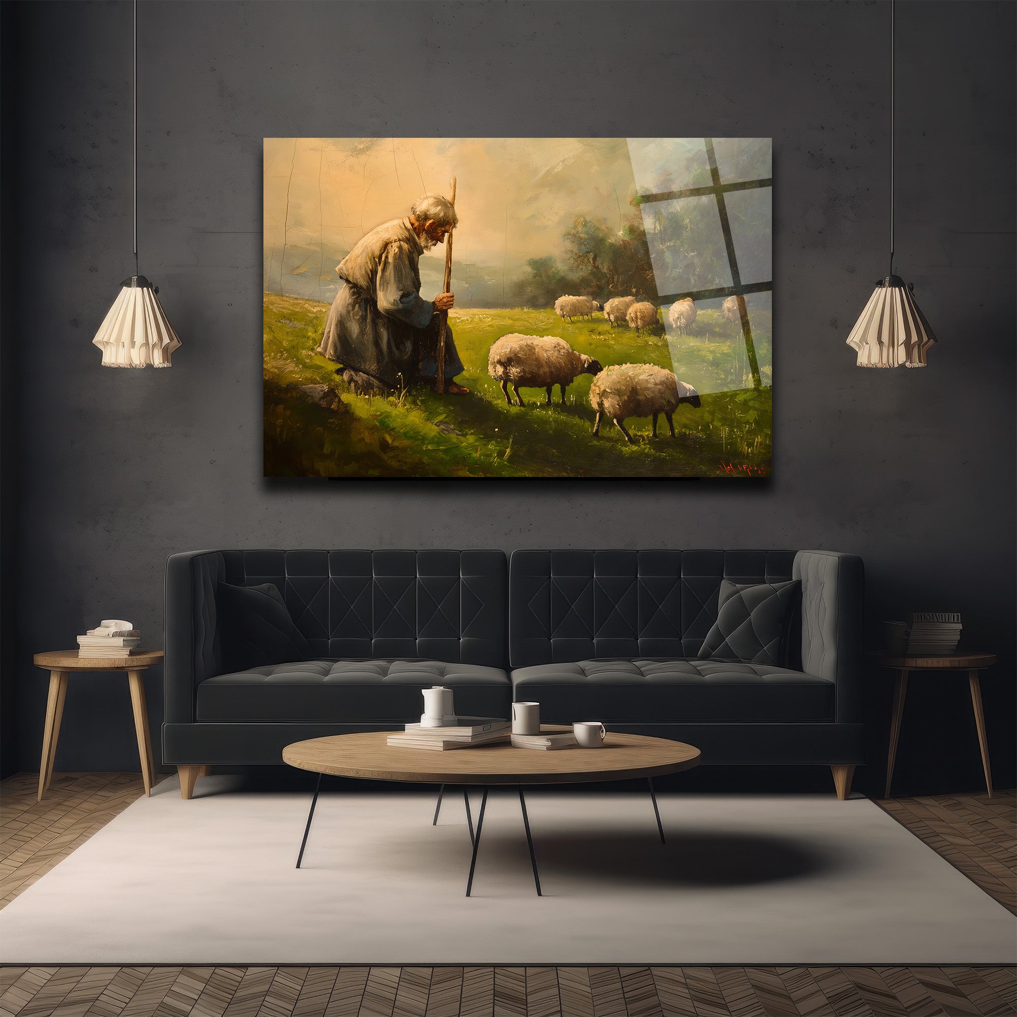 Çoban ve Sürü Cam Tablo - Huzurlu Pastoral Sanat