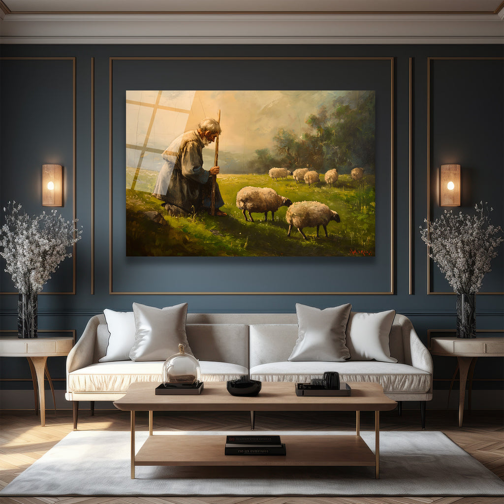 Çoban ve Sürü Cam Tablo - Huzurlu Pastoral Sanat