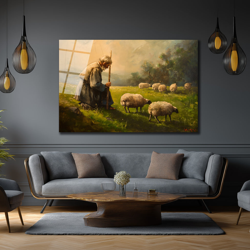 Çoban ve Sürü Cam Tablo - Huzurlu Pastoral Sanat
