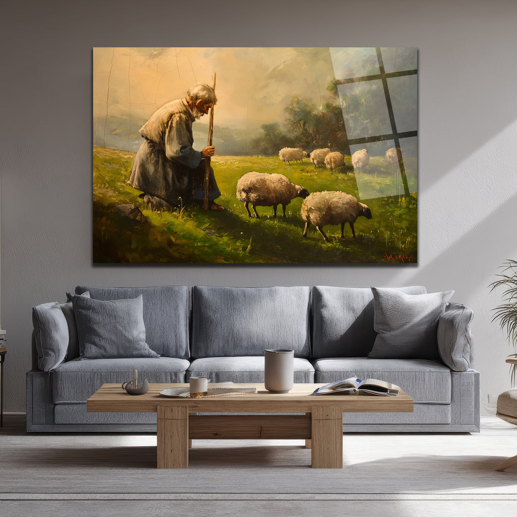 Çoban ve Sürü Cam Tablo - Huzurlu Pastoral Sanat