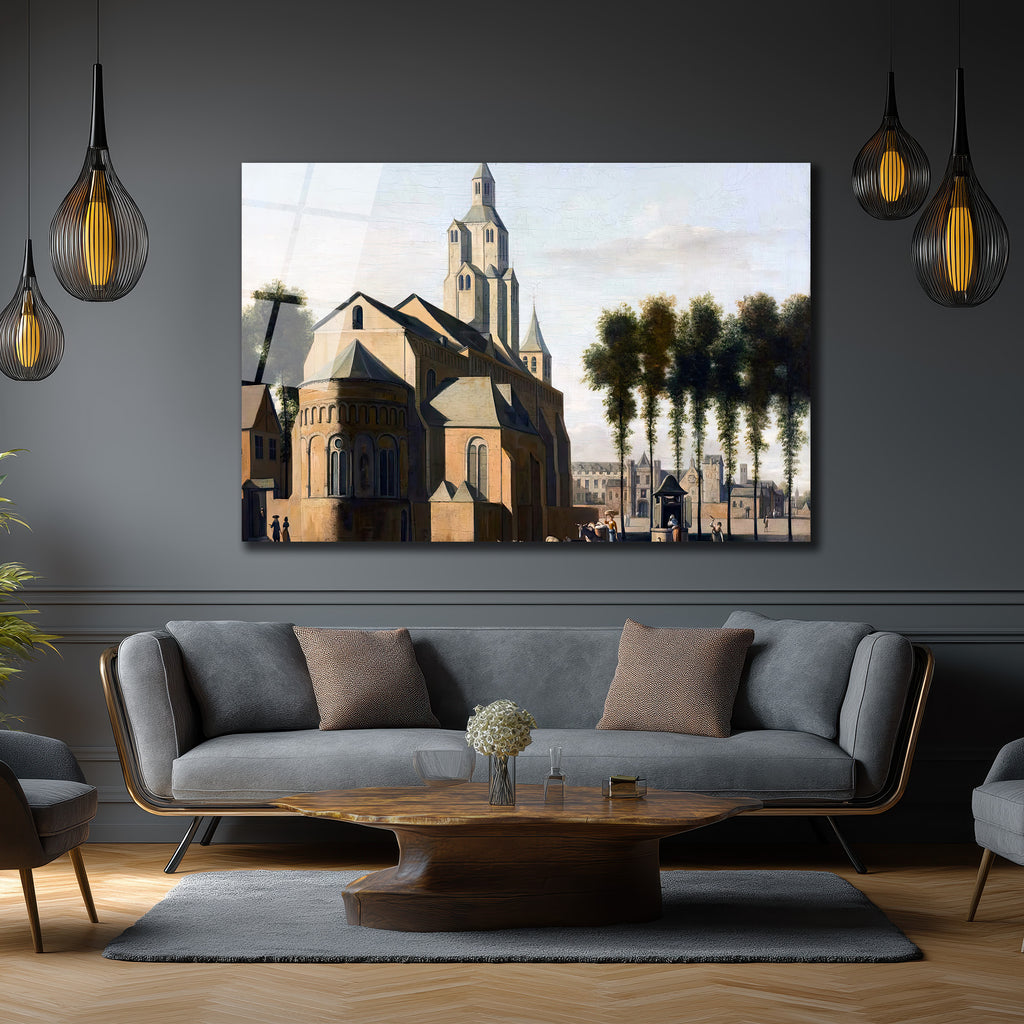 Tarihi Kilise Manzarası Temalı Cam Tablo