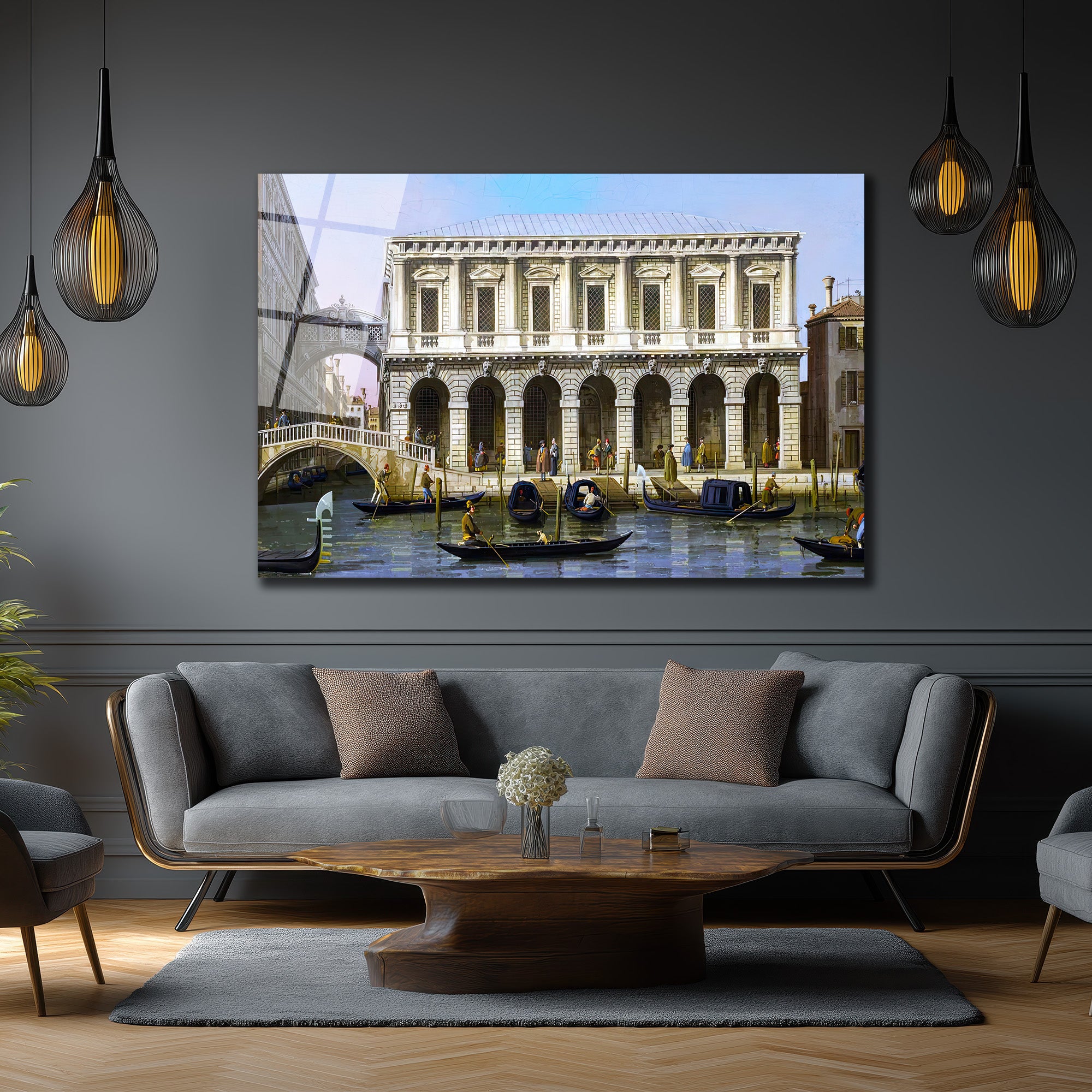Büyüleyici Venedik Kanal Manzarası Temalı Dekoratif Cam Tablo