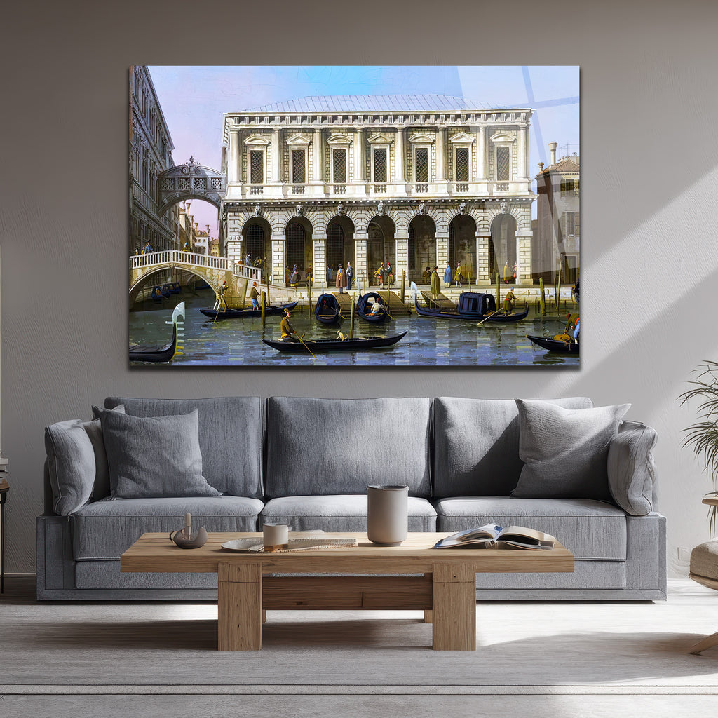 Büyüleyici Venedik Kanal Manzarası Temalı Dekoratif Cam Tablo