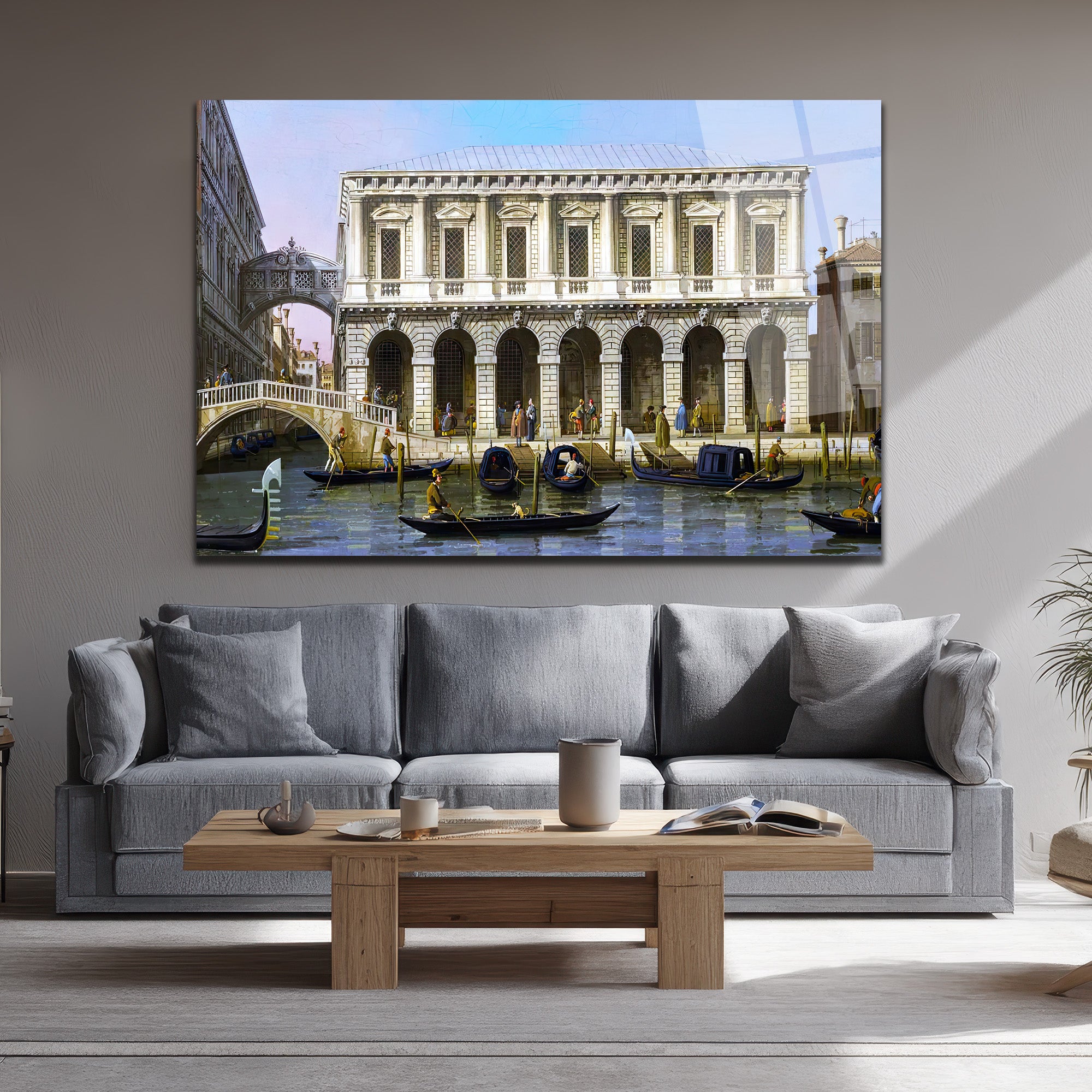 Büyüleyici Venedik Kanal Manzarası Temalı Dekoratif Cam Tablo