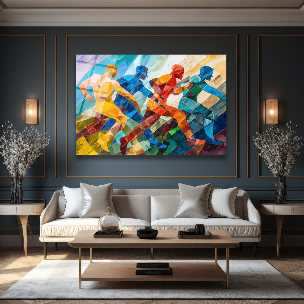Dinamik Koşucular Modern Sanat Cam Tablo - Enerji ve Hız
