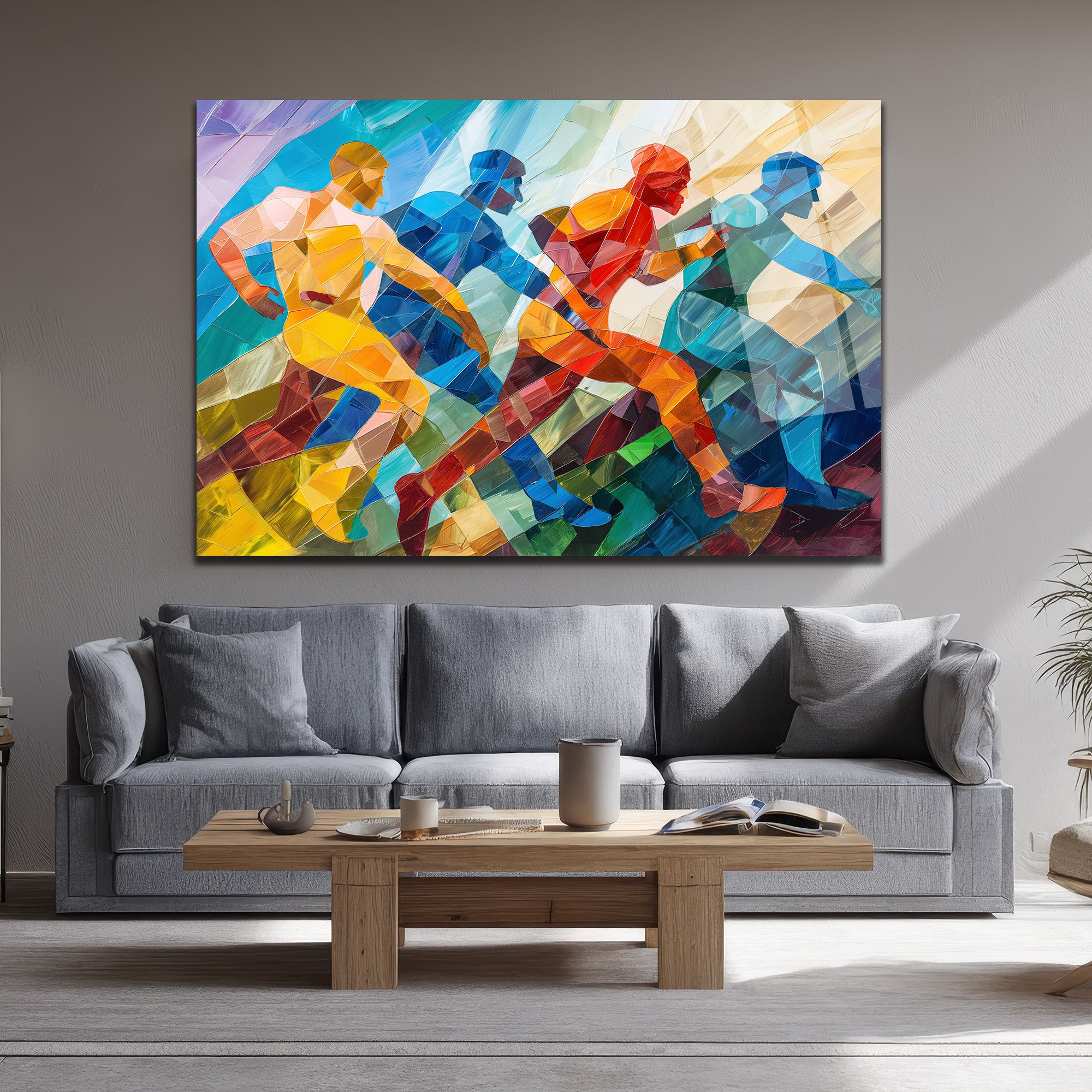 Dinamik Koşucular Modern Sanat Cam Tablo - Enerji ve Hız