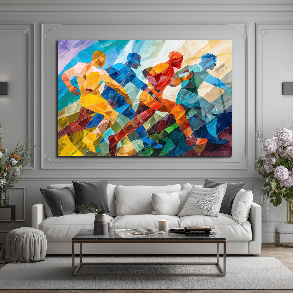 Dinamik Koşucular Modern Sanat Cam Tablo - Enerji ve Hız