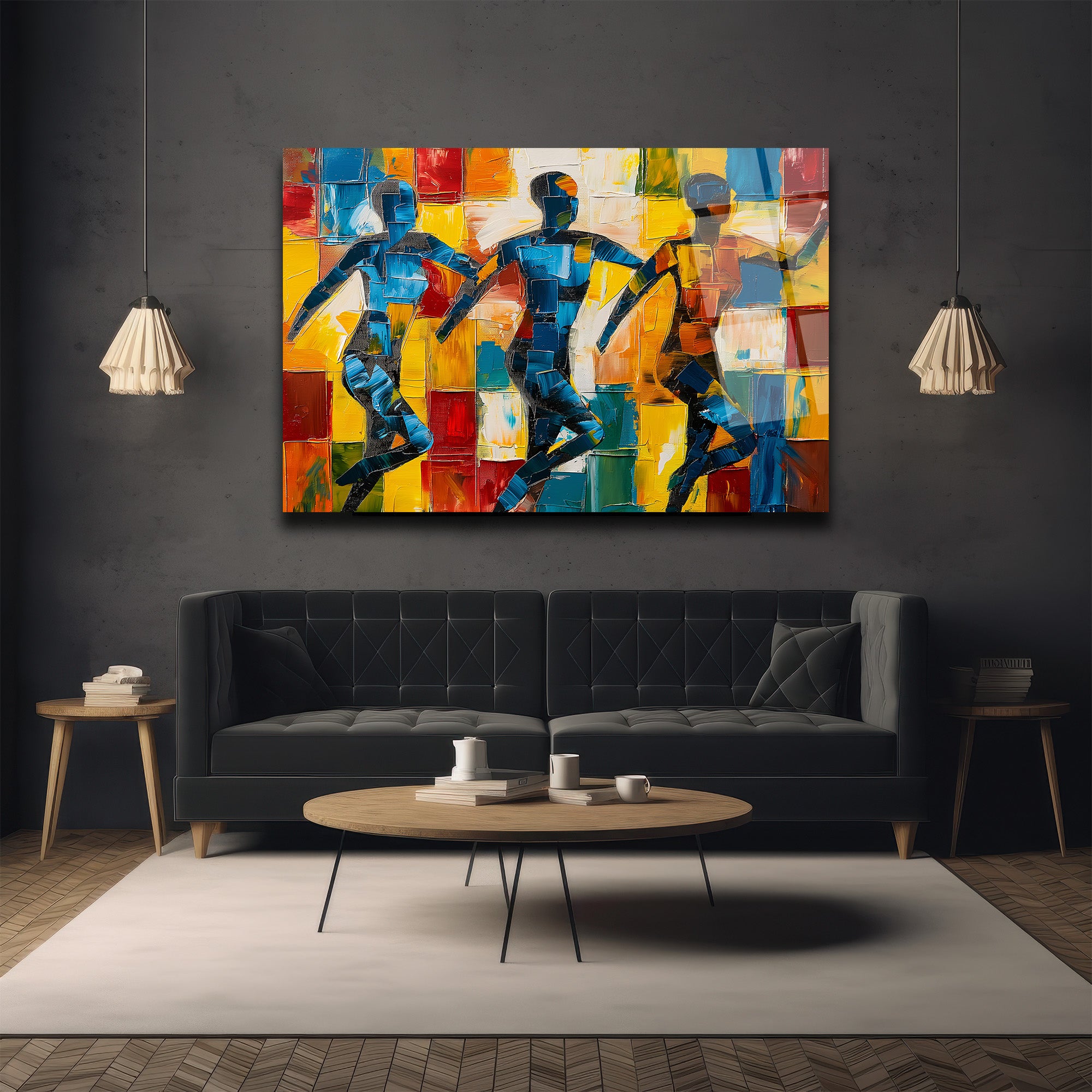 Enerjik Adımlar: Modern Sanat Cam Tablo