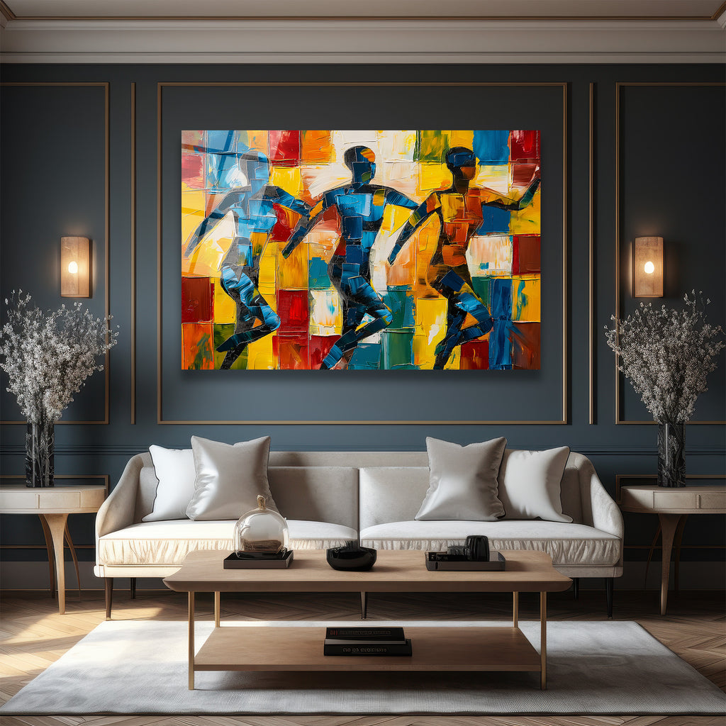 Enerjik Adımlar: Modern Sanat Cam Tablo
