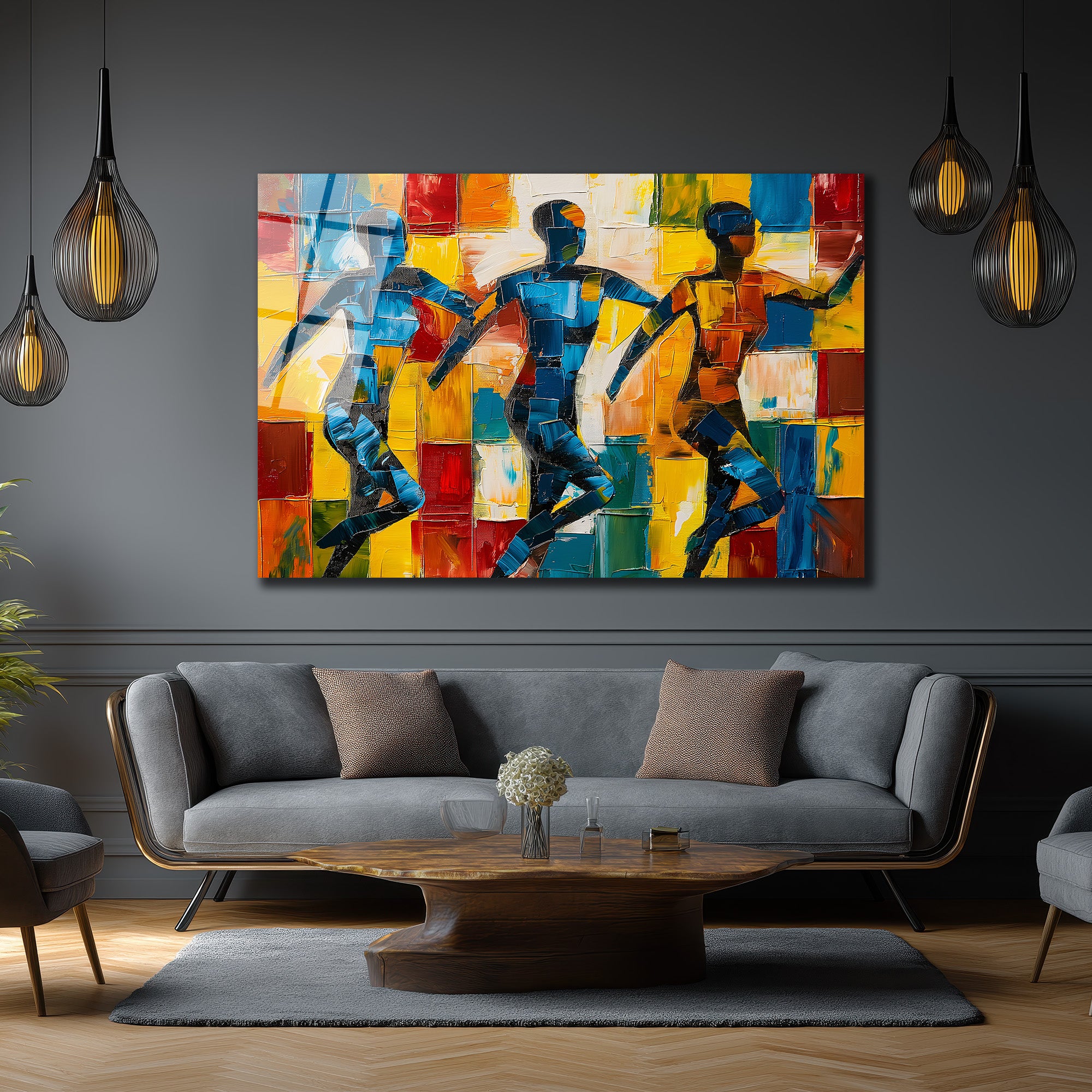 Enerjik Adımlar: Modern Sanat Cam Tablo