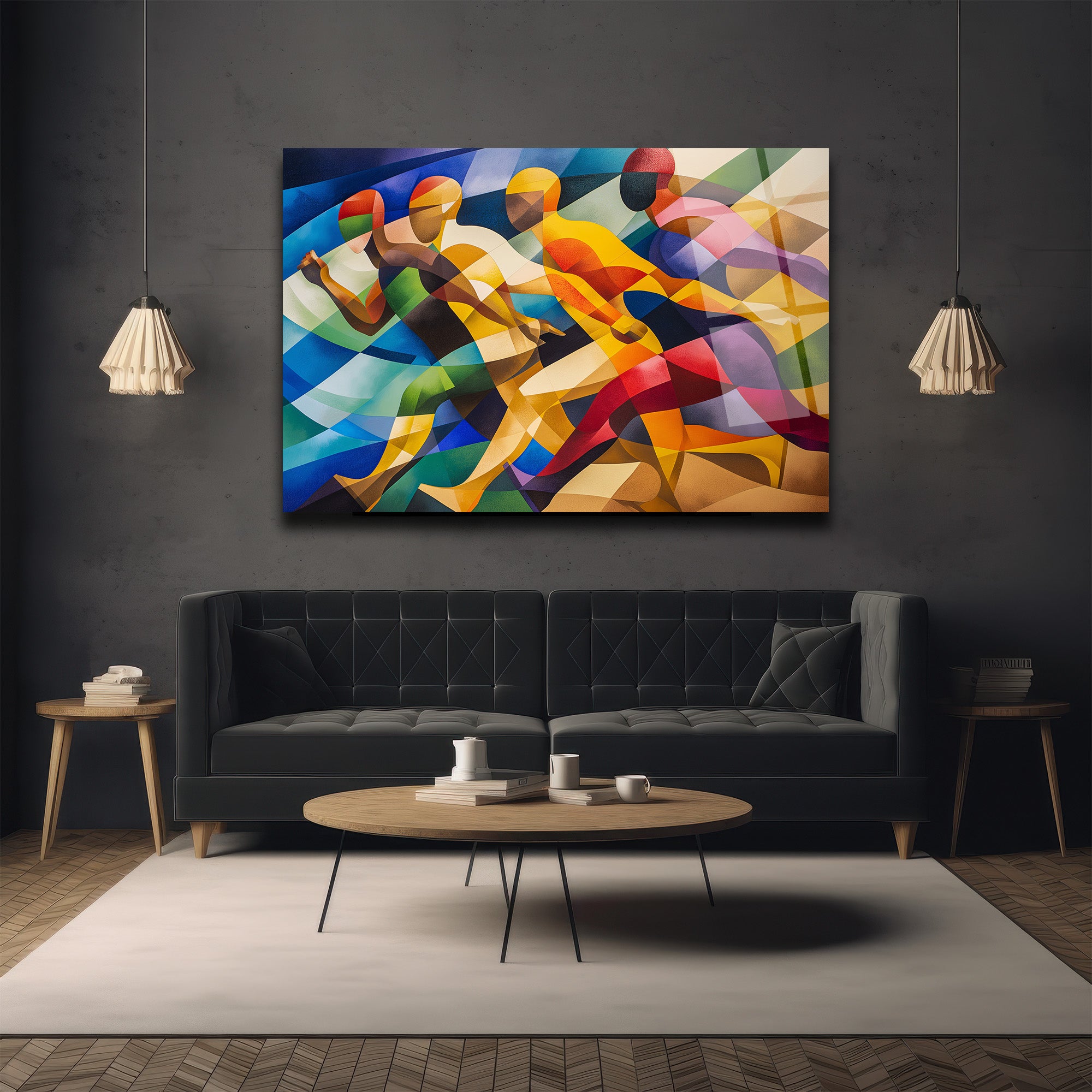 Dinamik Koşucular Modern Sanat Cam Tablo