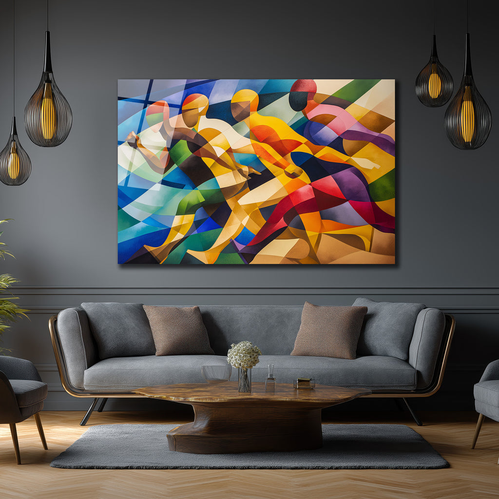Dinamik Koşucular Modern Sanat Cam Tablo