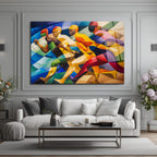 Dinamik Koşucular Modern Sanat Cam Tablo