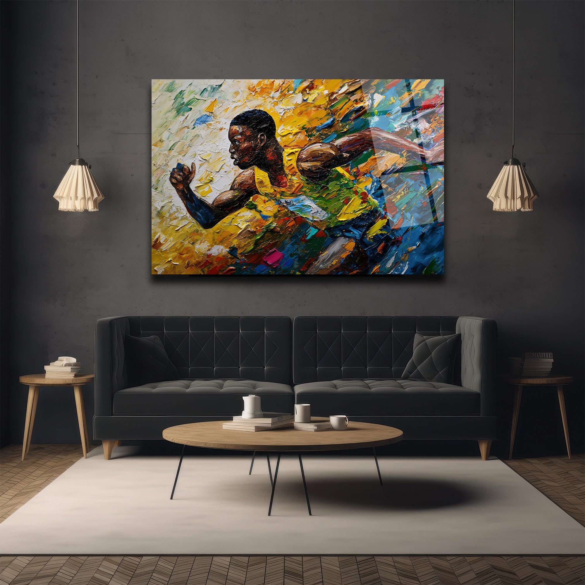 Dinamik Atlet Hareketi Soyut Sanat Cam Tablo