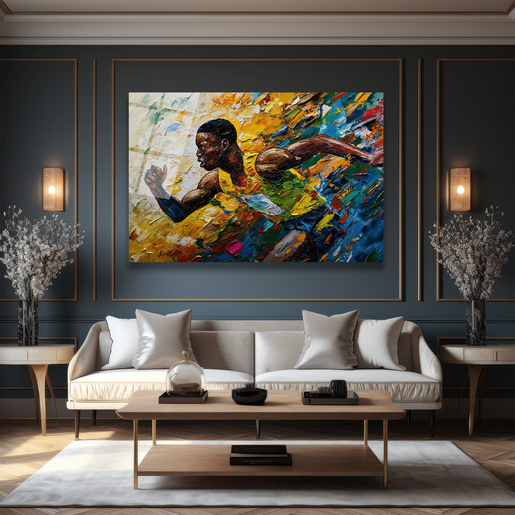 Dinamik Atlet Hareketi Soyut Sanat Cam Tablo