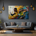 Dinamik Atlet Hareketi Soyut Sanat Cam Tablo