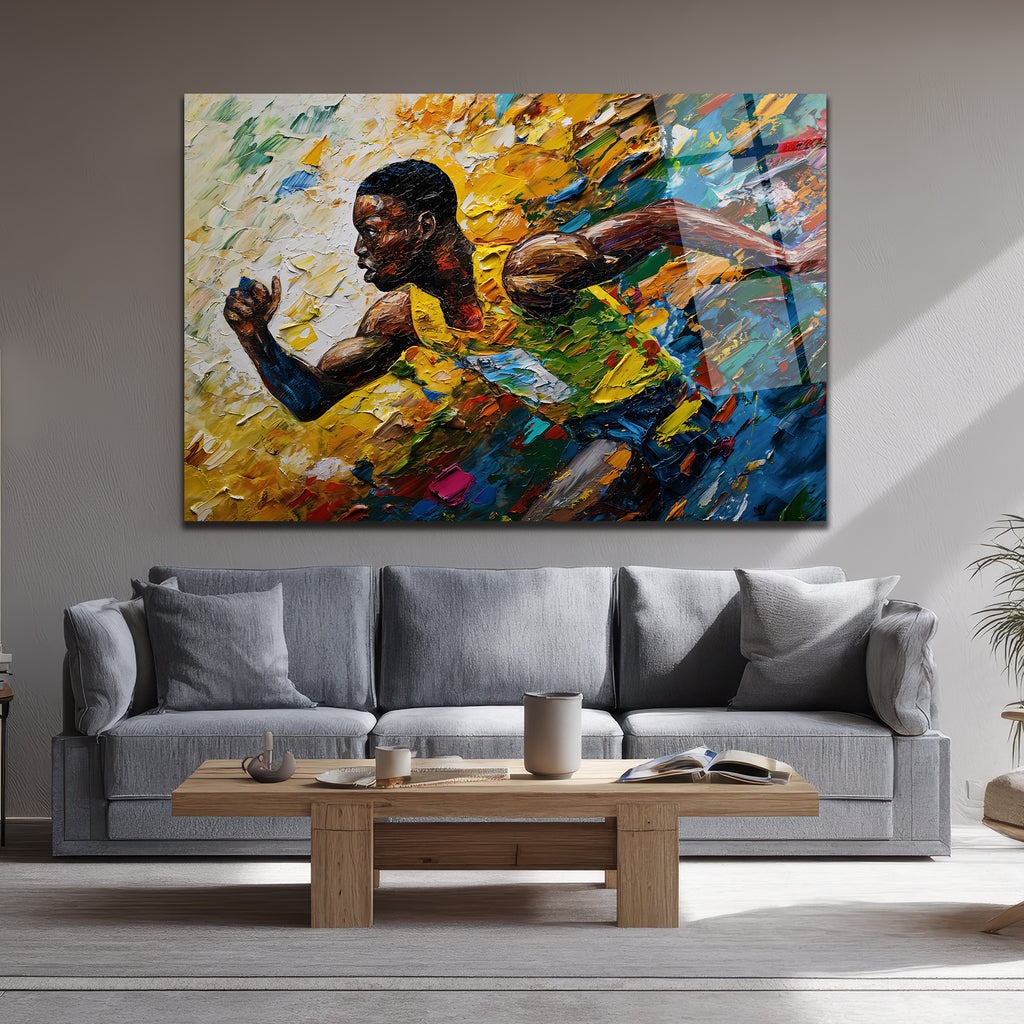 Dinamik Atlet Hareketi Soyut Sanat Cam Tablo