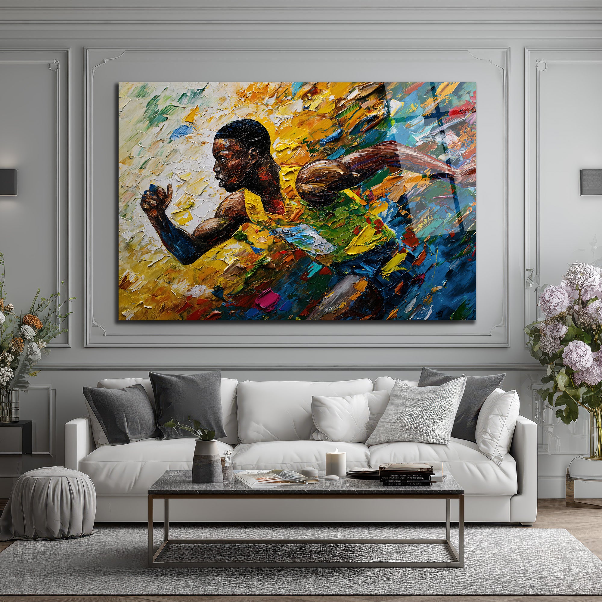 Dinamik Atlet Hareketi Soyut Sanat Cam Tablo