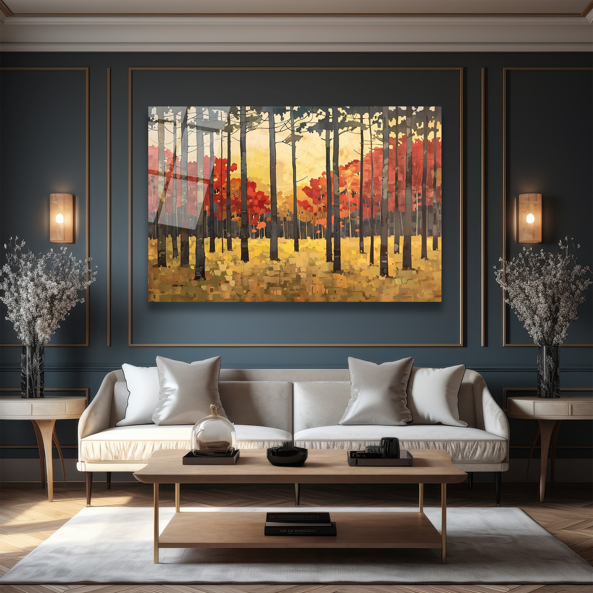 Sonbahar Ormanı Manzaralı Modern Cam Tablo