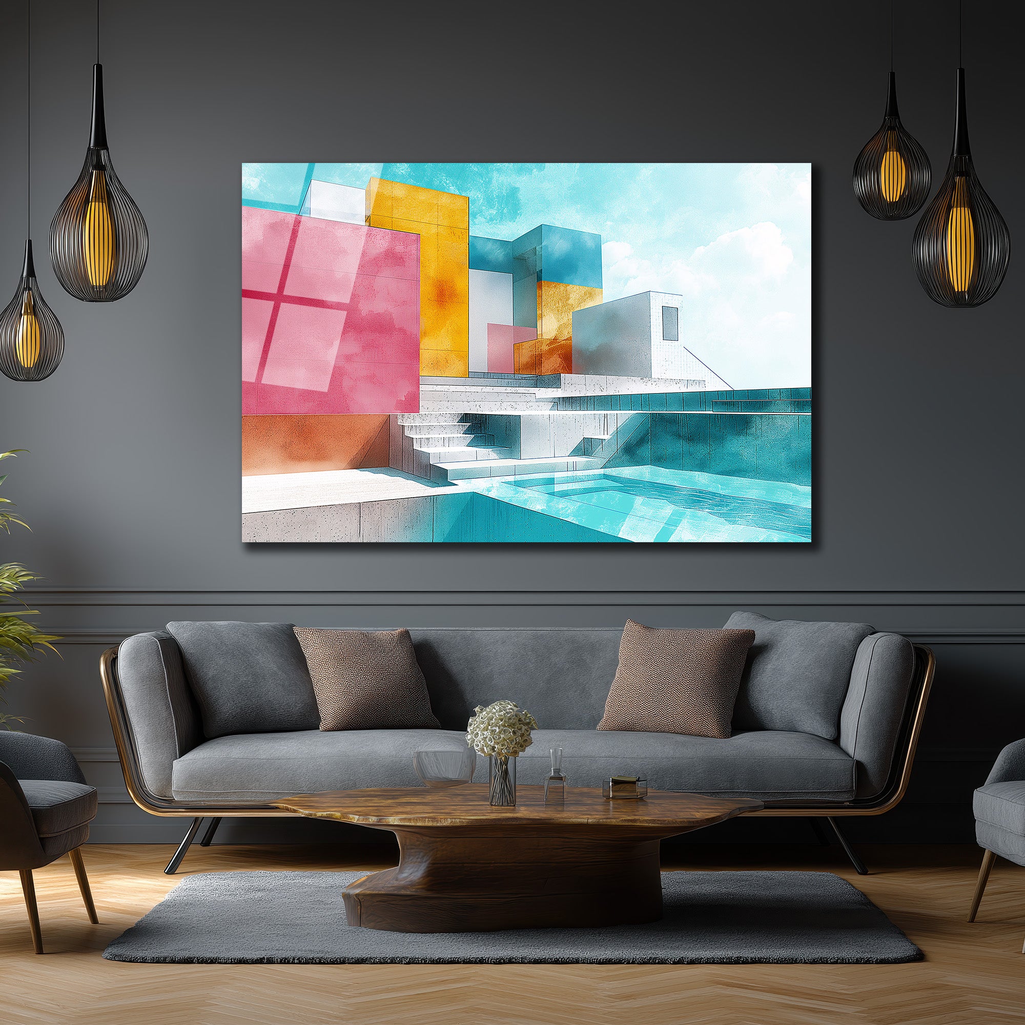 Modern Geometrik Yapılar Cam Tablo: Soyut Mimarinin Büyüsü