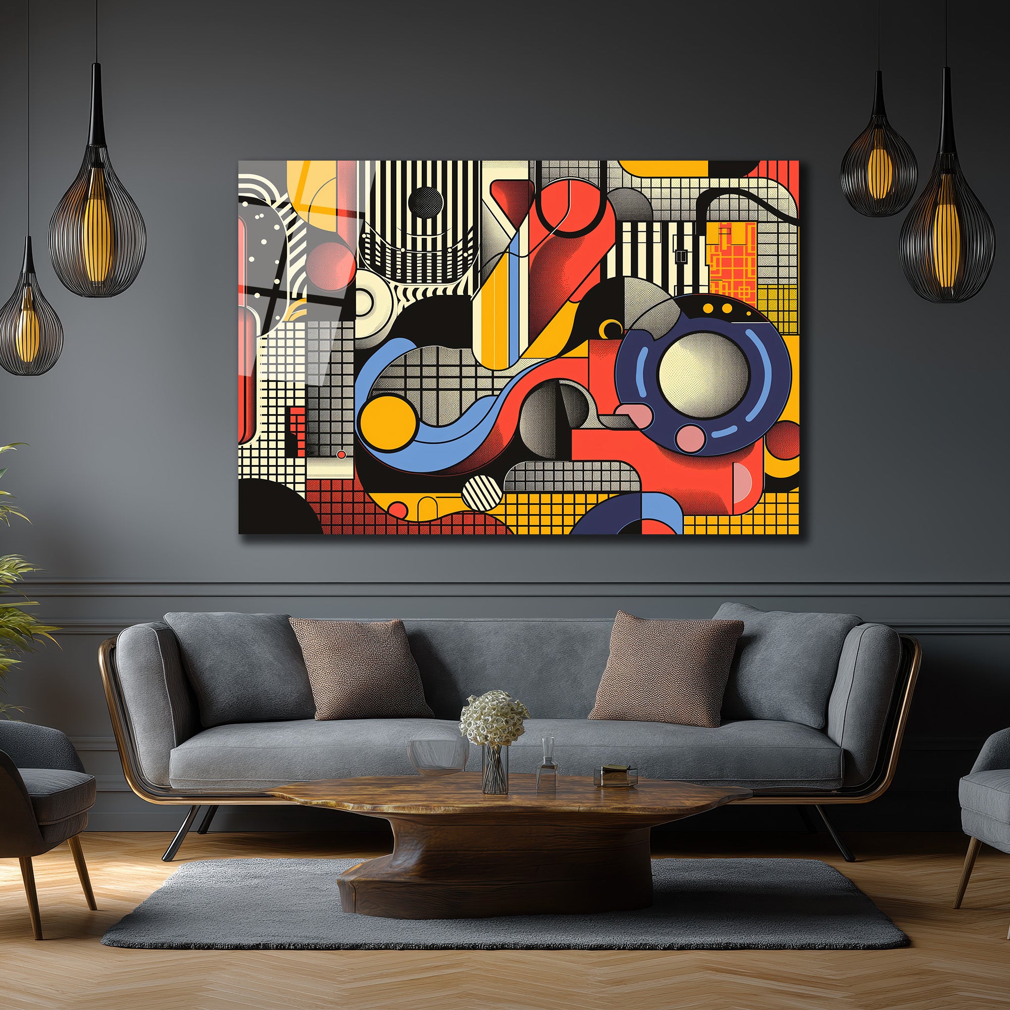 Dinamik Ritimler Soyut Sanat Cam Tablo