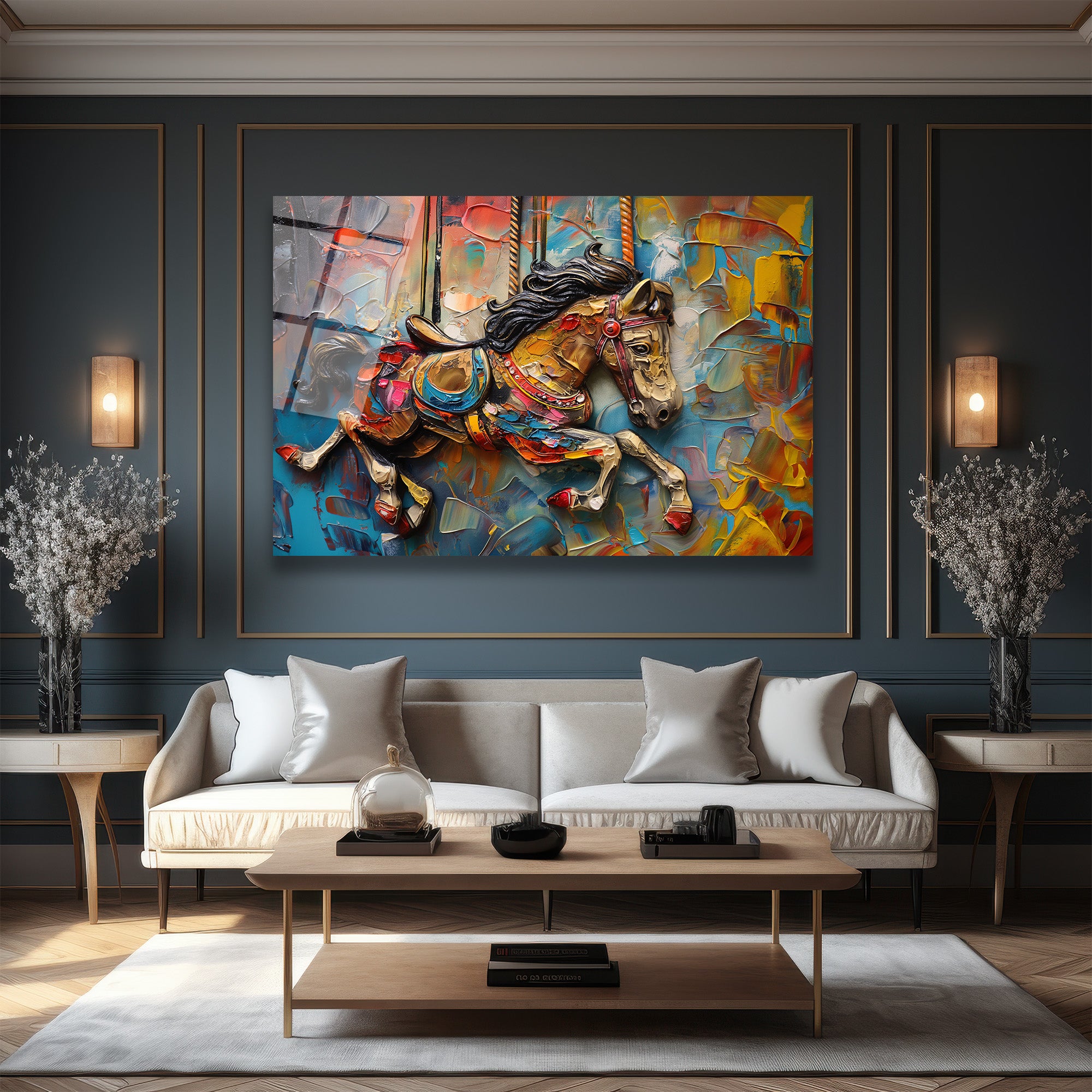 Dokulu Atlıkarınca Atı Sanatı Cam Tablo